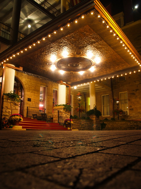 Historic entrance at night
